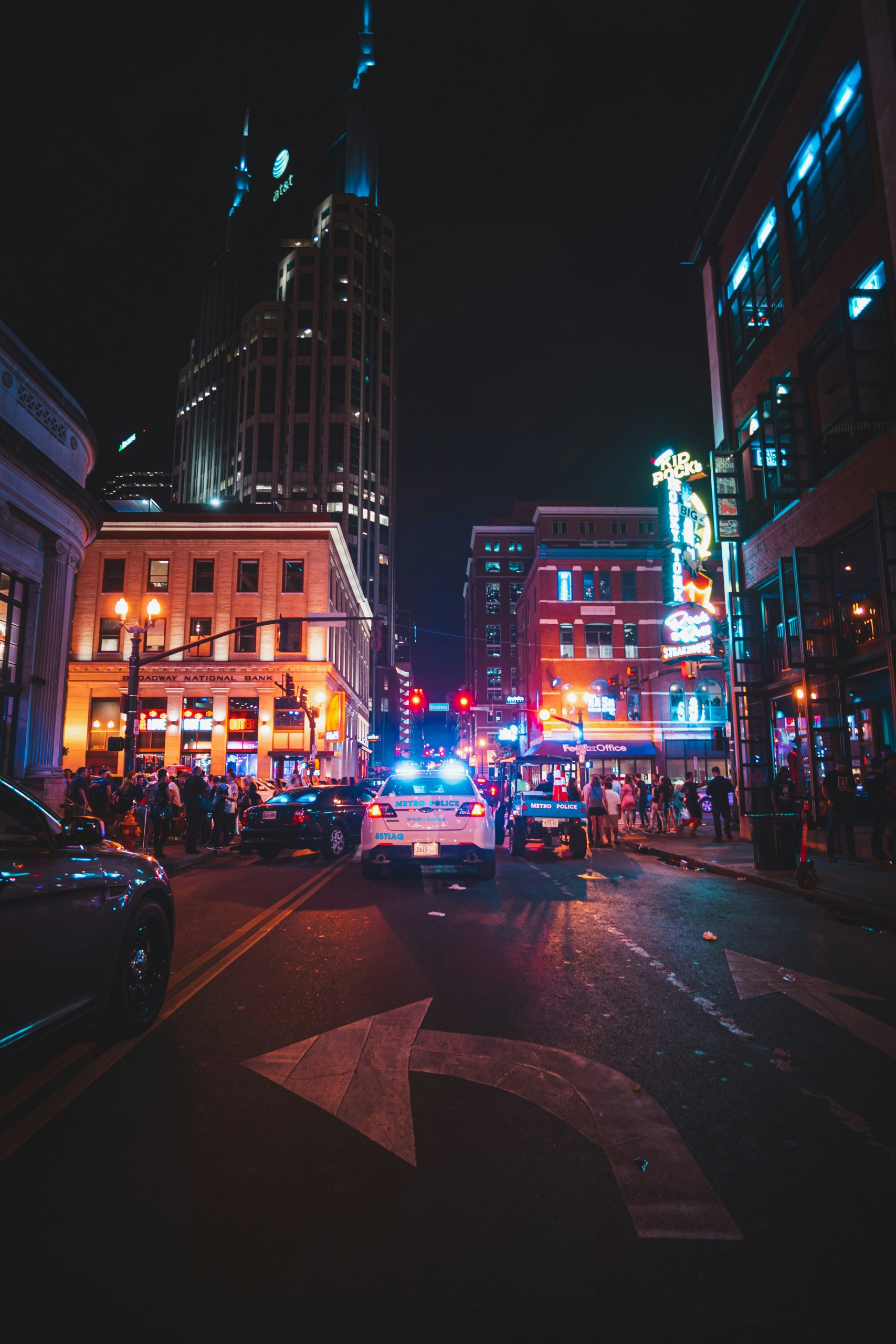 Police car responding to car accident on Broadway in Nashville